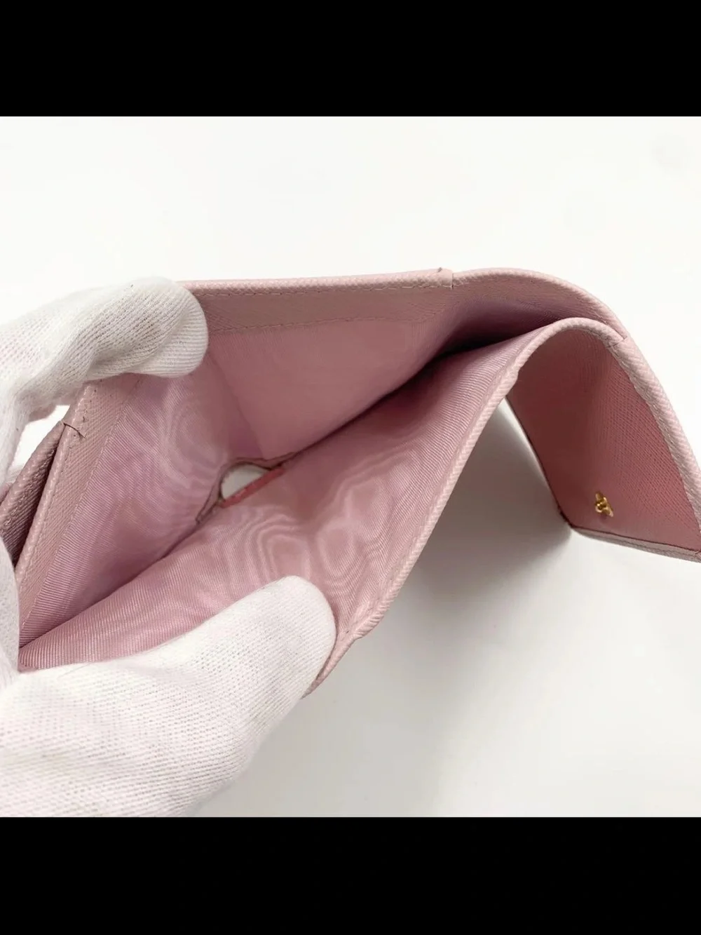 Prada Pink Saffiano Compact Wallet with Gold Logo